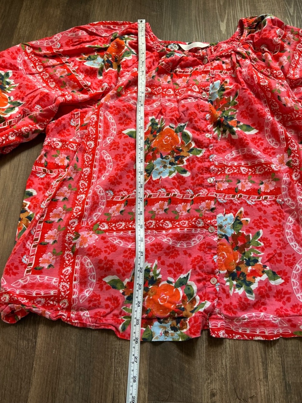 LC Lauren Conrad Red Floral Peasant Blouse with Puff Sleeves - Picture 3 of 10